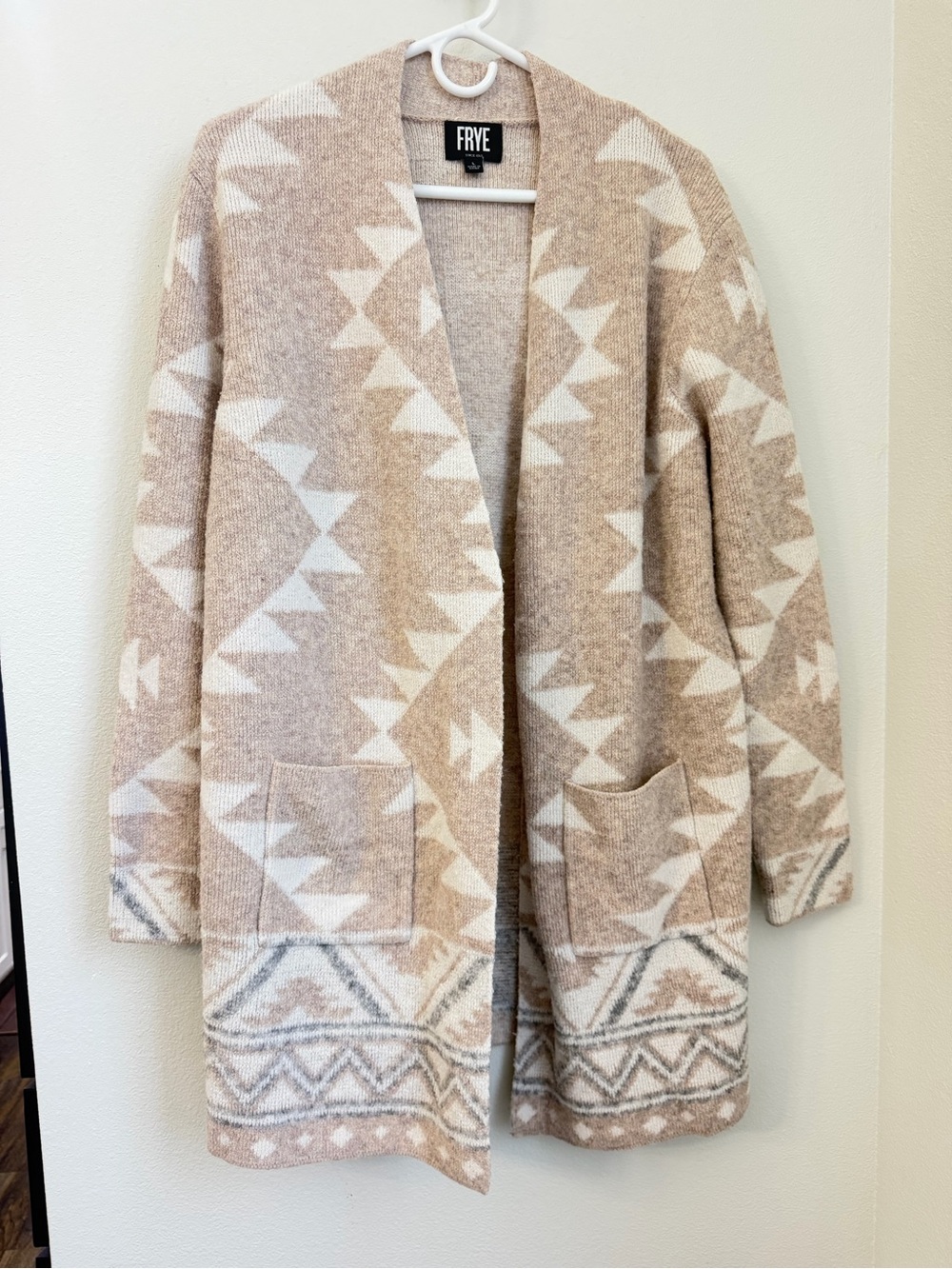 FRYE Beige & Cream Geometric Open Front Cardigan